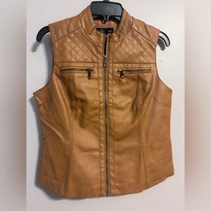 Vintage Baccini Tan Leather like zip up vest size Medium  Y2K VTG